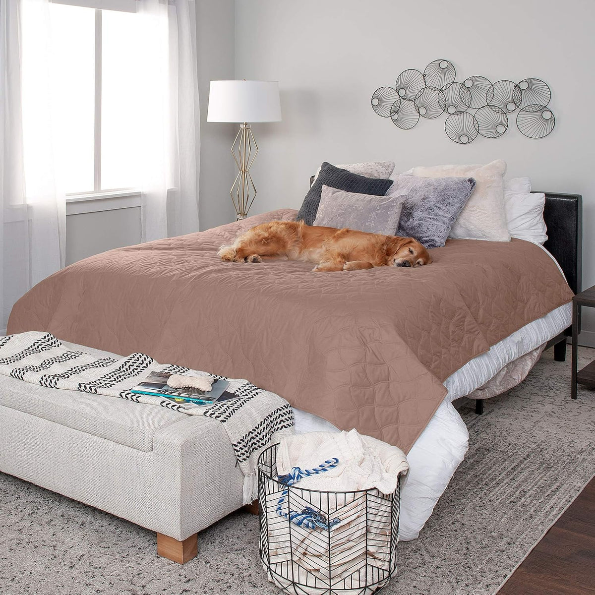Furhaven Waterproof & Non-Slip King Size Mattress Cover Protector for Dogs & Cats, Washable, For Beds, Couches, & Car Seats - Quilted Twill Blanket Mattress Cover - Brownstone, Jumbo/King Size