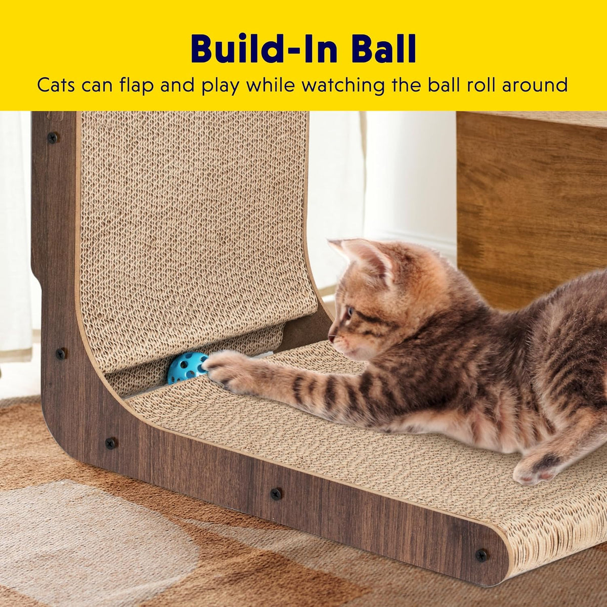 FluffyDream Cat Scratcher Cardboard, Scratching Pad House Bed Furniture Protector, Infinity Shape (Wood, L-Shaped)