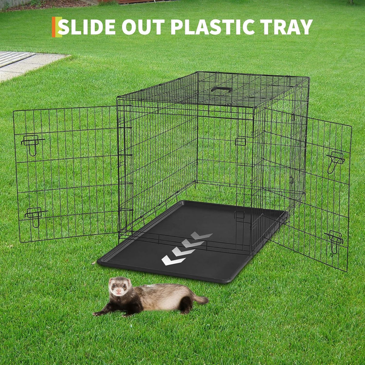 GarveeLife Rabbit Cage, Portable Rabbit Carriers with Slide Out Tray, Top & Front Door, Folding Small Critter Carriers Cage for Bunny, Ferret, Chinchilla, Cat, Rat (48Inch)