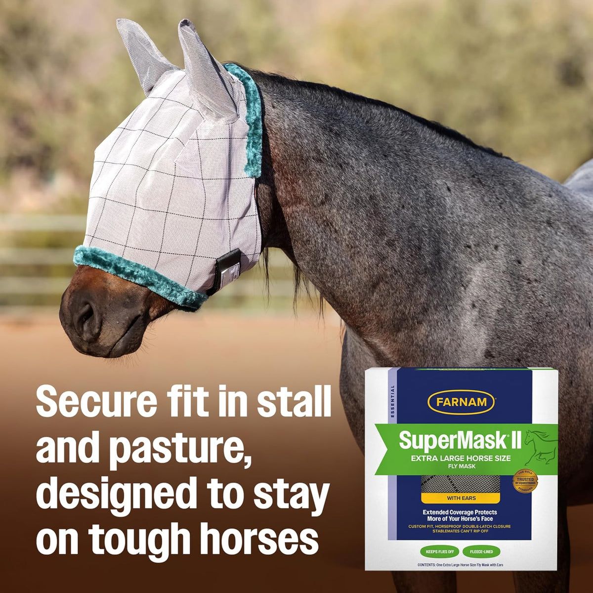 Farnam SuperMask II Horse Fly Mask Basic, Protects Eyes, Large Size