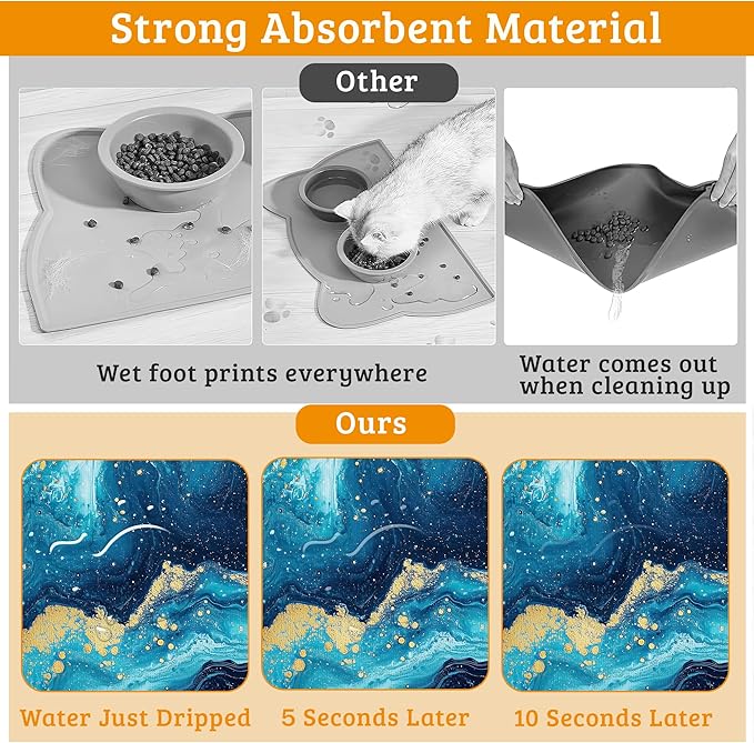 Dog Bowl Mat, Flowing Absorbent Dogs Placemat - Image 3