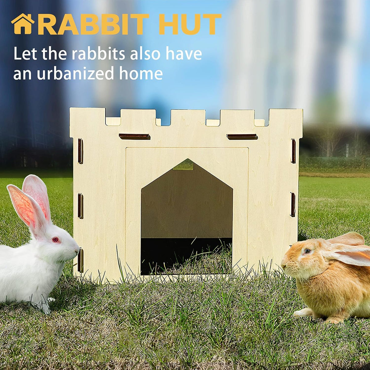 HIIMALEX Large Sturdy Bunny House with Spacious Balcony Hidey Detachable Playhouse for Rabbit Hideout Castle Tower Toys for Indoor Bunnies Guinea Pig Hamster Chinchilla Gerbil