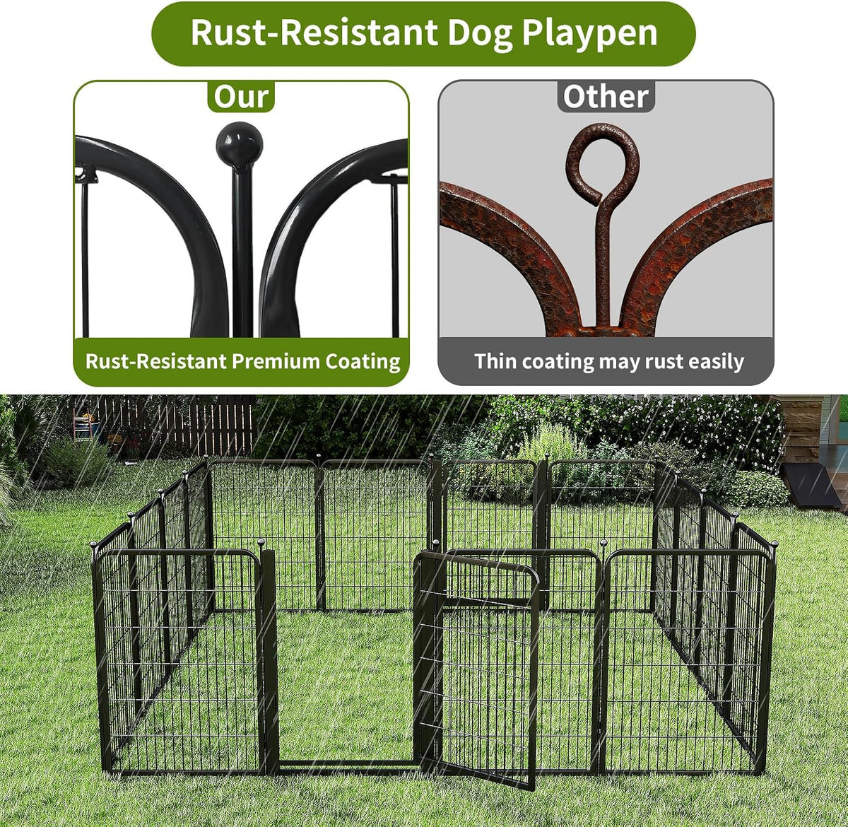 Dog Playpens Extra Wide Gate, 40" H 8 Panels Low Threshold Puppy Playpen Heavy Duty Dog Pen, Dog Playpen Outdoor for Yard RV Camping, Black
