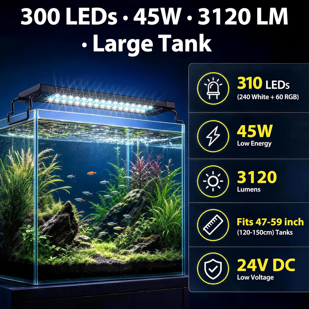 47" LED Aquarium Light Full Spectrum 24/7 DIY Mode for 47-59in Fish Tank