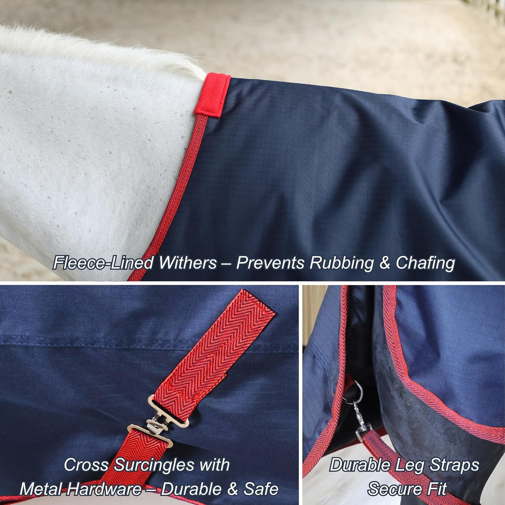 BARN & STABLE 600Denier 3000mm/3000mvp Super Waterproof & Breathable Horse Blankets for Winter with 200g Fill