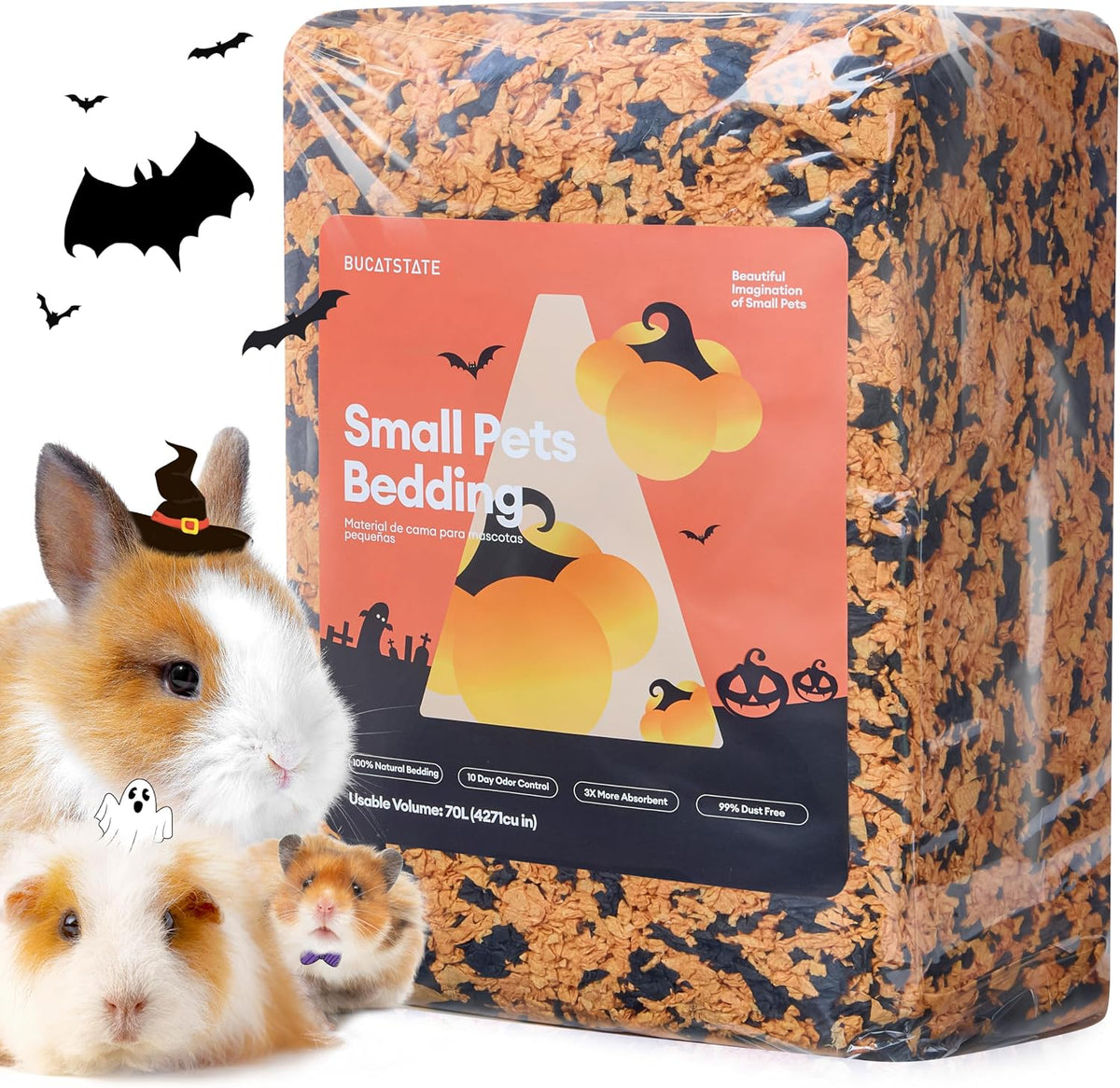 BUCATSTATE Paper Small Pet Bedding 99% Dust-Free, Halloween Decor 70L