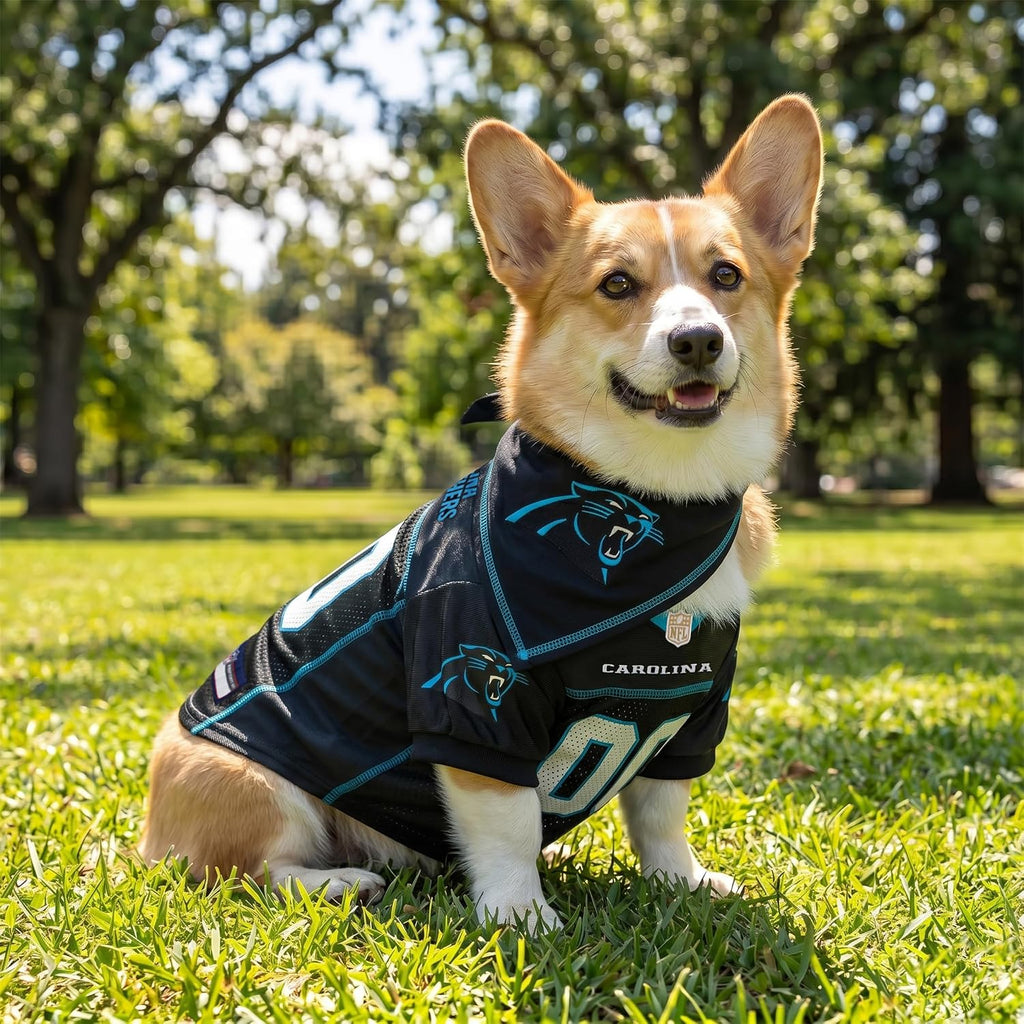 Pets First NFL Carolina Panthers Dog Jersey with Coordinated Tie Bandana Included, Size XX-Large Official NFL Pet Apparel, Breathable Mesh, Durable, Team Logo Design, Dog Sports T-Shirt