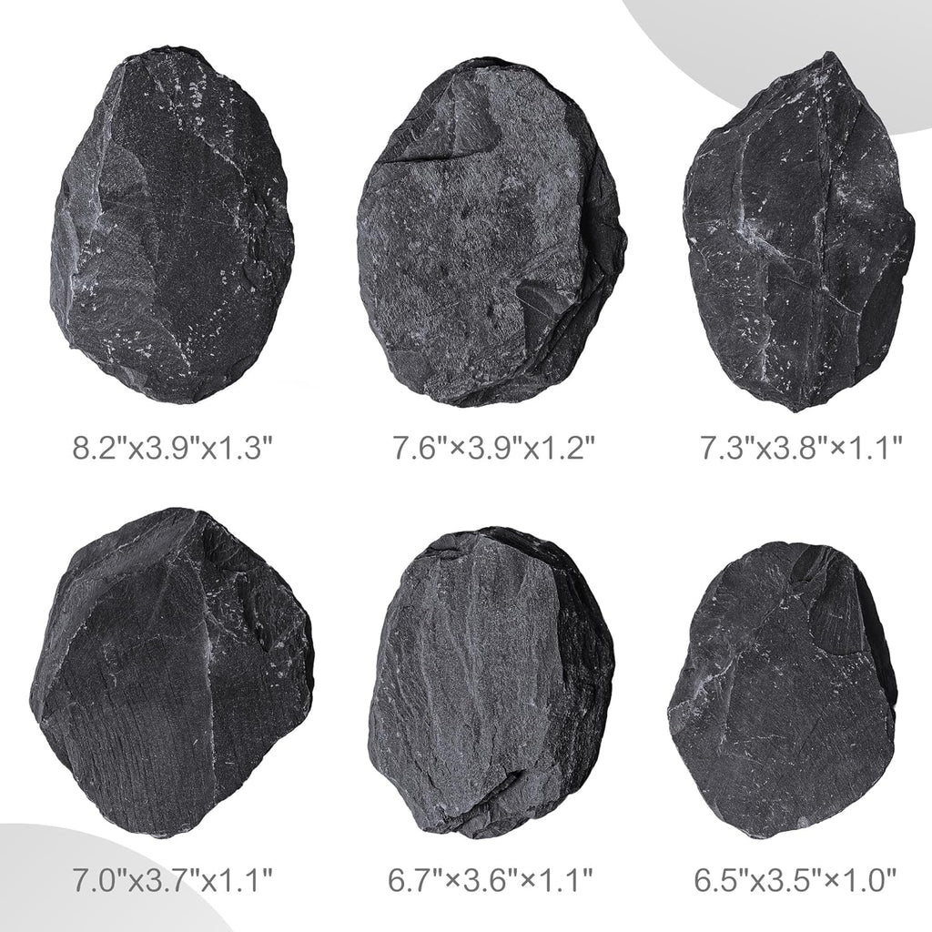 6.1-8.1 Inches Natural Slate Rock, 6 PCS Large Flat Aquarium Stones for Aquascaping, Terrariums, Reptile Tanks & Aquarium Décor