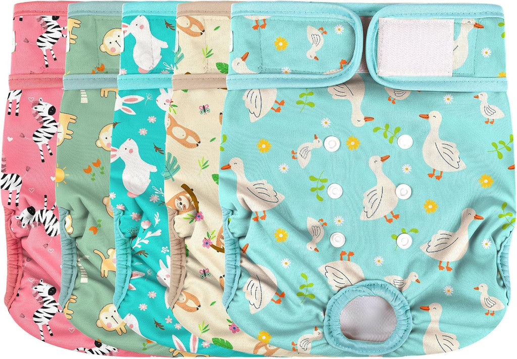 Wegreeco Washable Dog Diapers (3 Pack), Highly Absorbent Female Dog Diapers for Heat, Period, Incontinence, or Excitable Urination (Zebra, Giraffe, Spotty, XL)