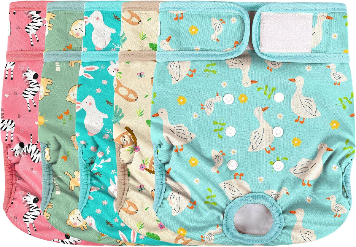 Wegreeco Washable Dog Diapers (3 Pack), Highly Absorbent Female Dog Diapers for Heat, Period, Incontinence, or Excitable Urination (Zebra, Giraffe, Spotty, XL)