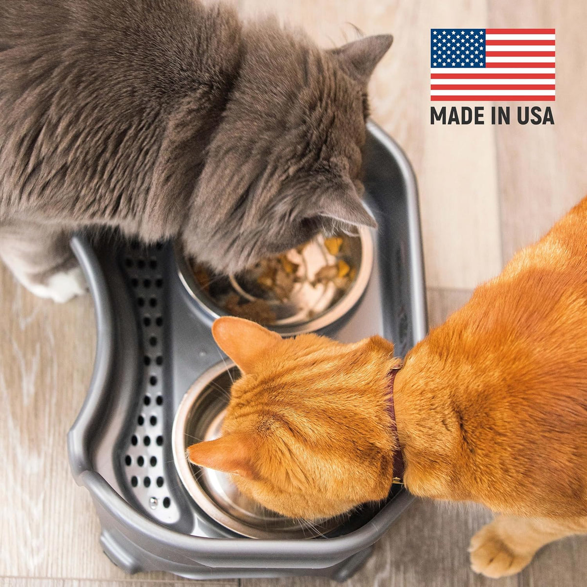 Neater Feeder Express Mess Proof Cat Bowls Elevated, No Spill Feeding Station, Stainless Steel Dishes for Food and Water, Raised Bowls for Indoor Cats, No Fatigue Whisker Friendly Dish, Grey
