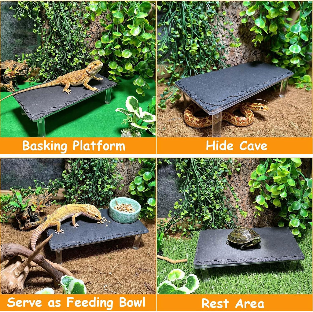 Bearded Dragon Basking Platform,Reptile Hide Cave with Slate Rock,S