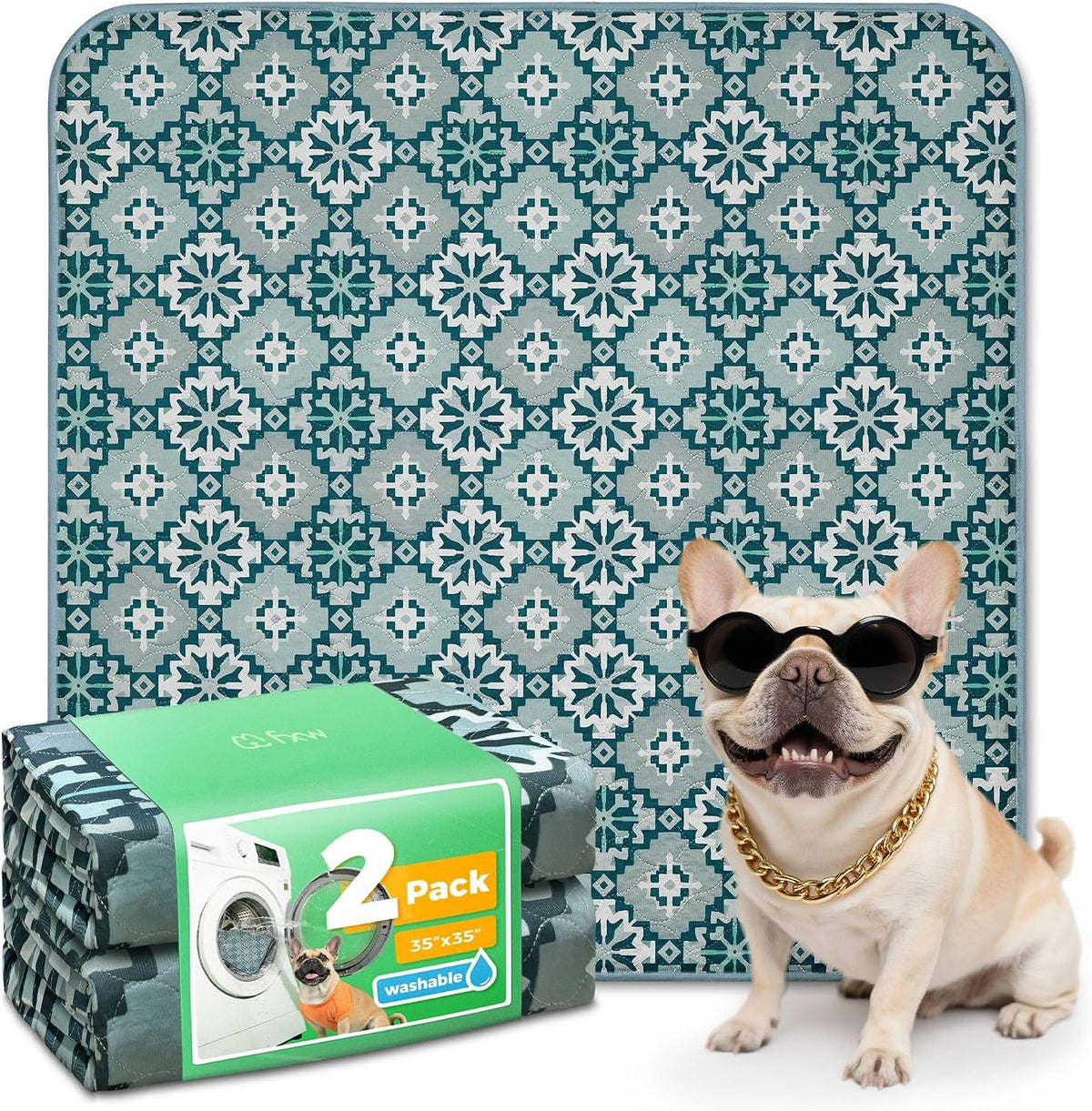 FXW Washable Pee Pads for Dogs, Super Absorbent, 35" Square, 2 Packs