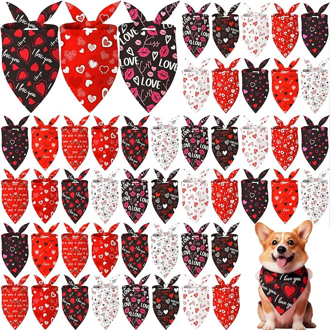 Weewooday 50 Pcs Valentine's Day Dog Bandanas Bulk by Weewooday