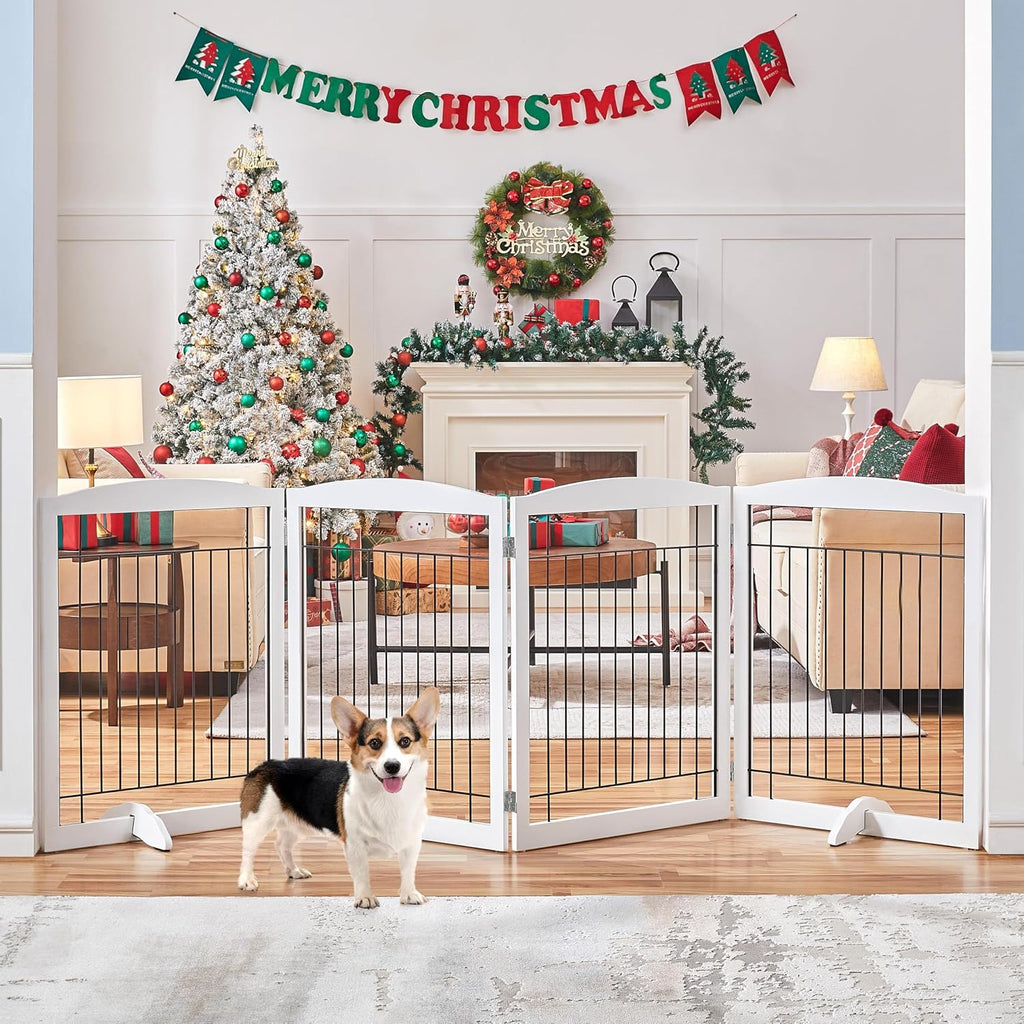 Yaheetech 32"H 4-Panel Extra Wide Freestanding Dog Gate For Stairs Doorways