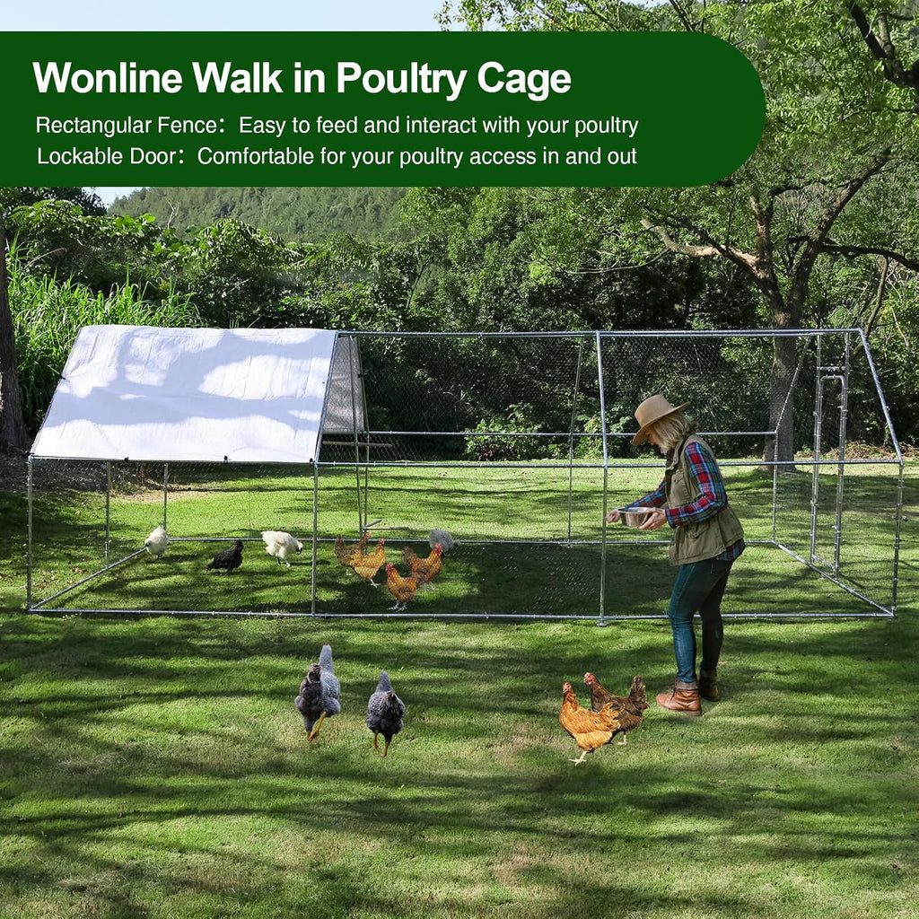 Chicken Coop Large Metal Chicken House/Pen with Climbing Frame for 15-20 Chickens, Outdoor Walk-in Poultry Cage Flat Shape for Ducks, Rabbits, Dogs Etc, 236" x 117.6" x 78.7" - 2 Box Set