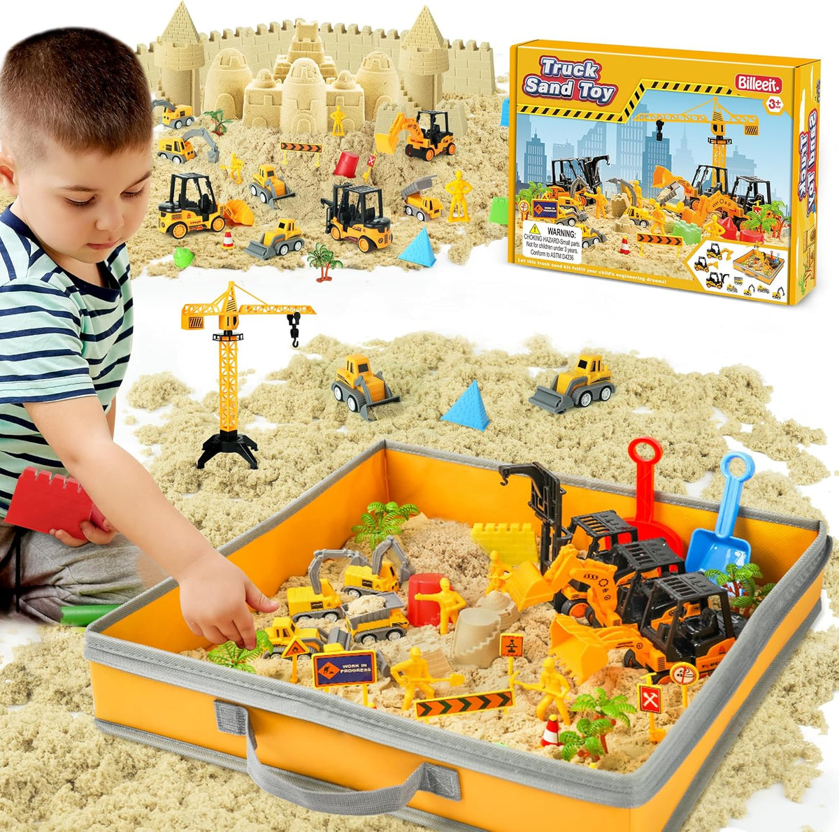 Billeeit Sand Construction Kit w/Sand Box and 2.2lbs Sensory Bin Play Sand
