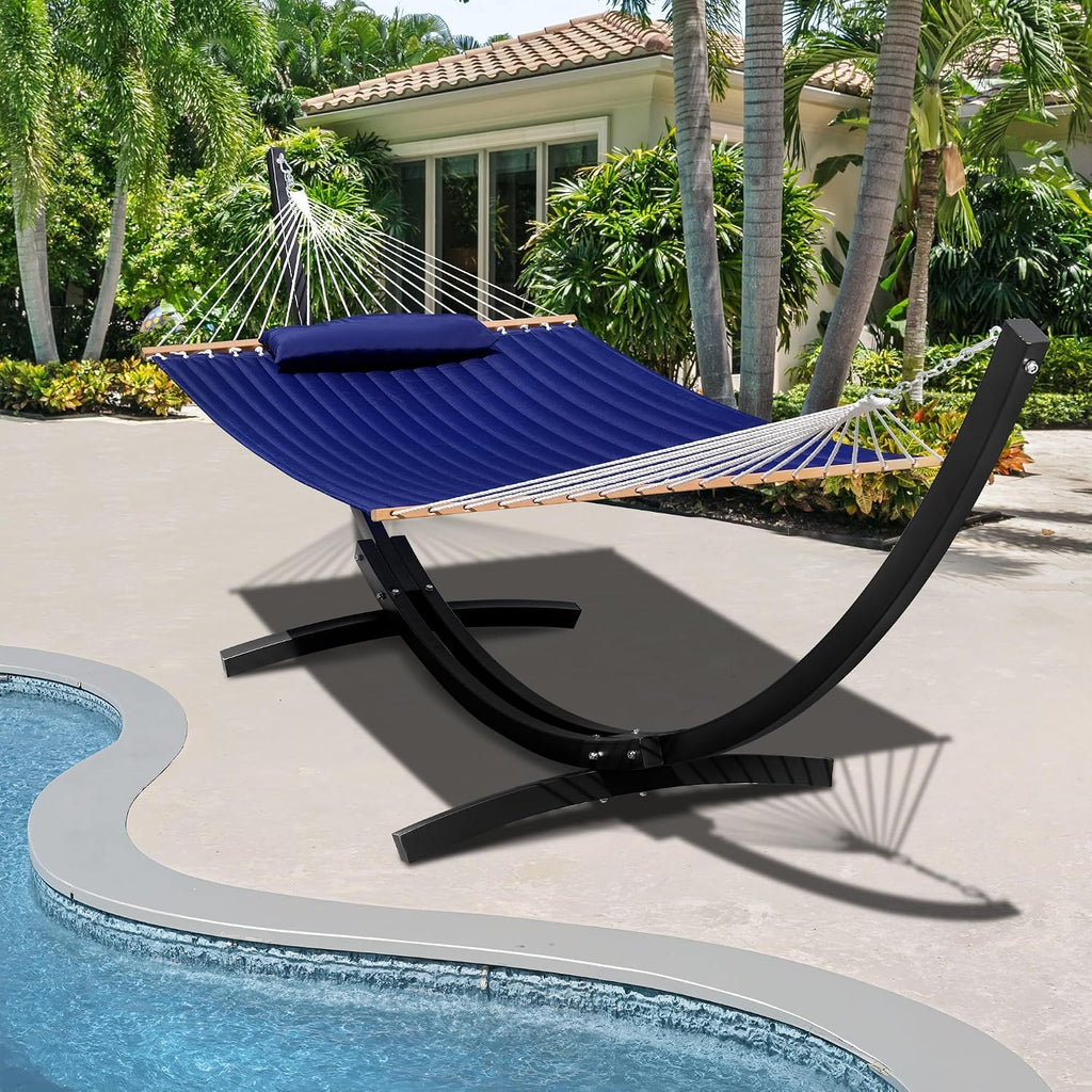 Lazy Daze 12 Ft Double Quilted Hammock with Curved Steel Black Stand