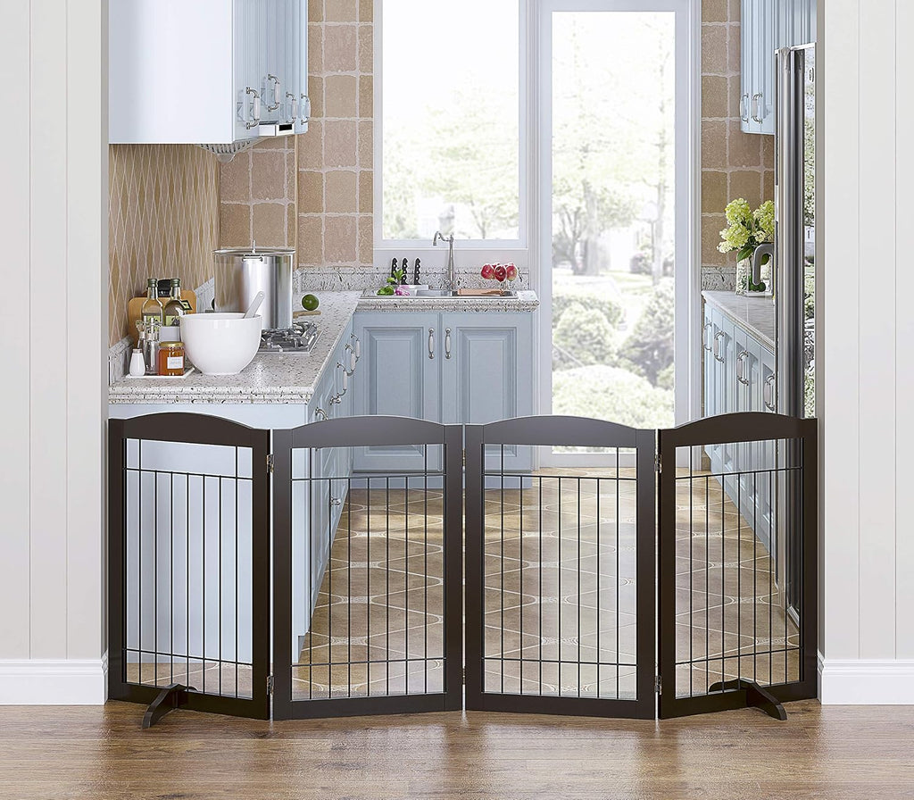Spirich Free Standing Foldable Metal Pet Gate for Dog, 80" Extra Wide 30" H