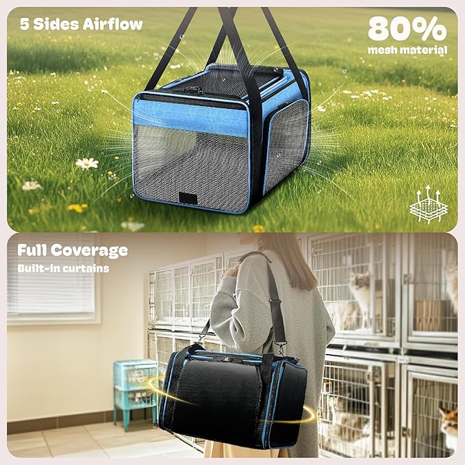 Top and 2 Sides Expandable Cat Carrier 18x11x11, TSA Airline Approved Dog - Image 3