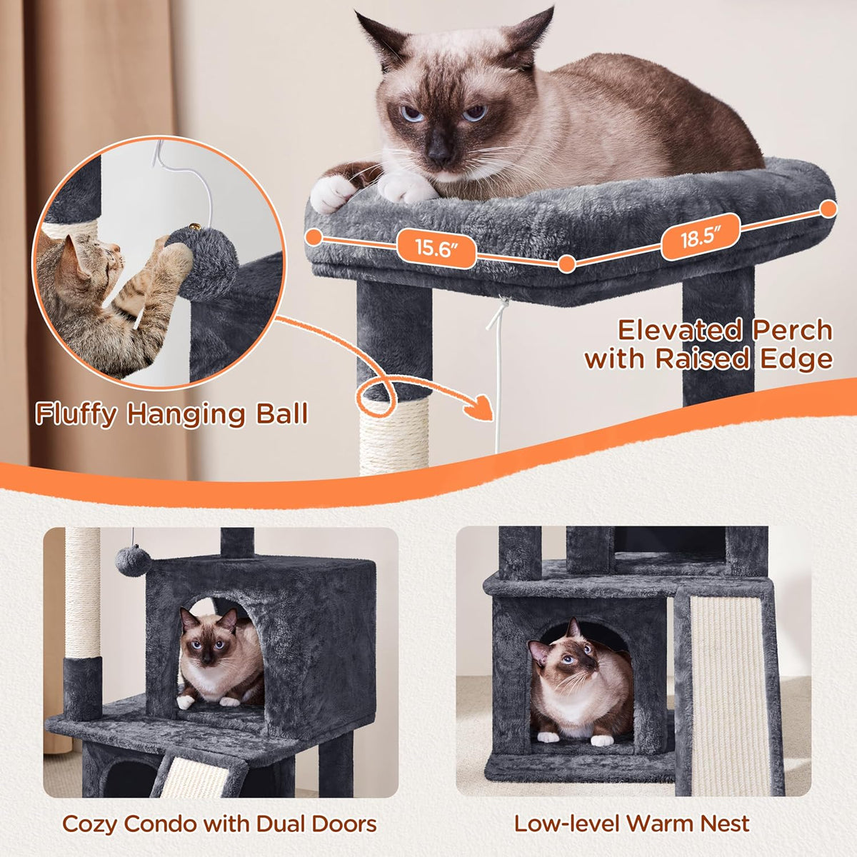 Yaheetech 36in Cat Tree Tower with Large Perch for Senior Kittens
