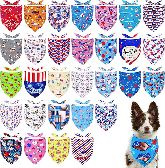 30 Pack Independence Day Dog Bandanas Bulk by Bestwishforyou