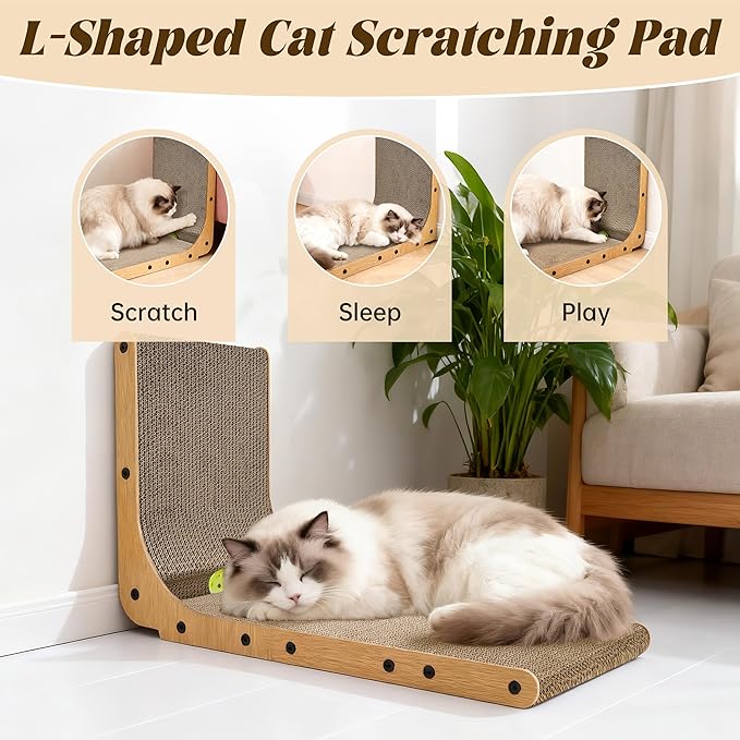 PatiencET L Shape Cat Scratcher, 26.8 Inch Cardboard Scratch Pad - Image 3