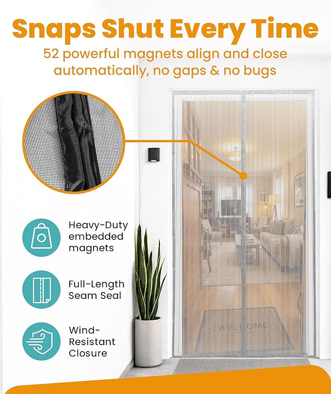 Flux Phenom Magnetic Screen Door Mesh 38x82 Inch – Easy Install, Strong Magnet - Image 3
