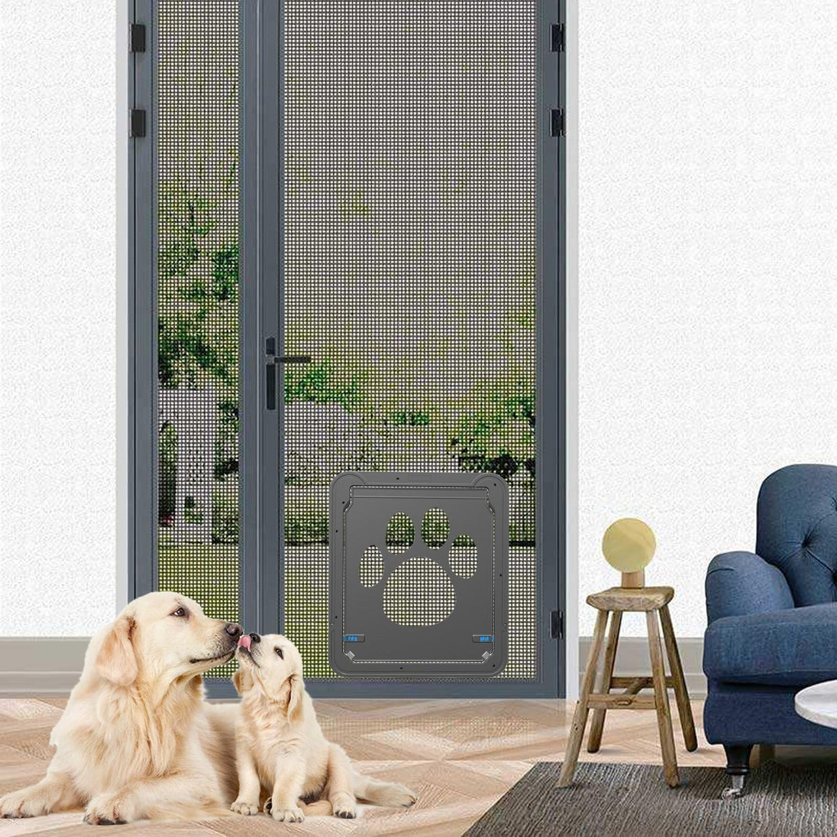 Namsan Dog Door for Screen Door, Passage 12 x 14 inches, Doggy Door for Sliding Door, Pet Screen Window, Magnetic Flap Auto Closing, Screen Door with Doggie Door Built in, Lockable, Black