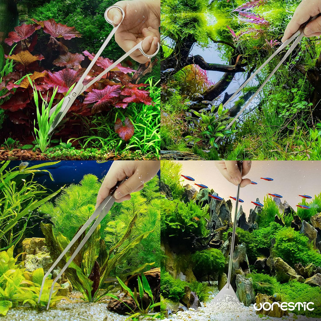 VORESTIC 4Pcs Aquascaping Tools, Stainless Steel Aquarium Tweezers, Scissors and Spatula - Aquascape Tools Set for Trimming, Maintenance