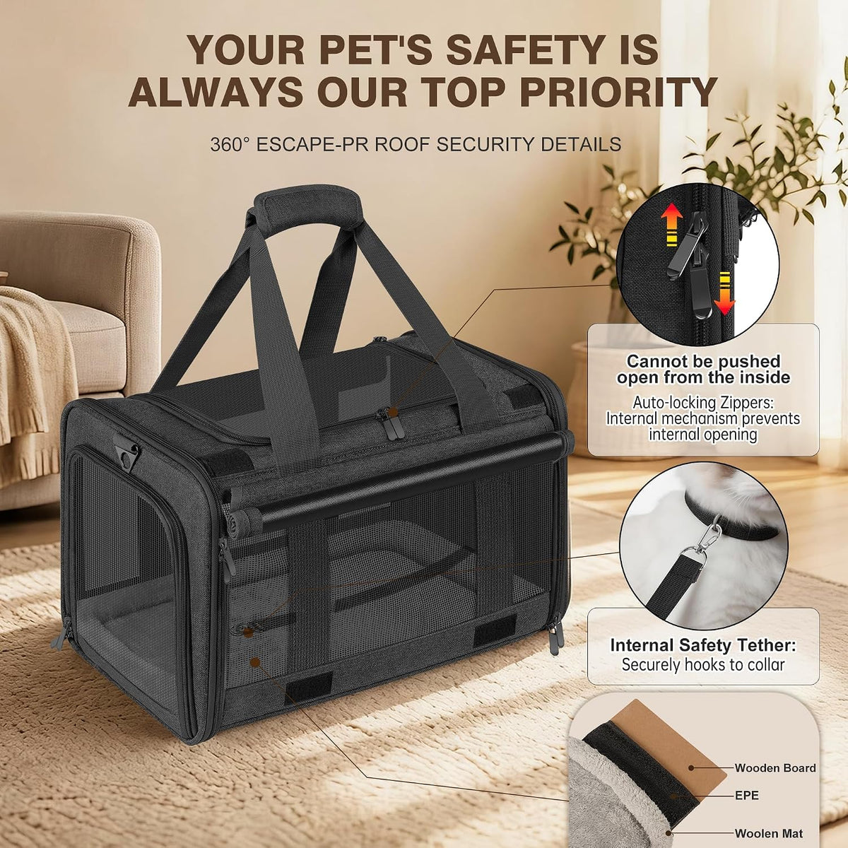 Soft Sided Cat Carrier for Anxious Pets with Privacy Roller Blinds