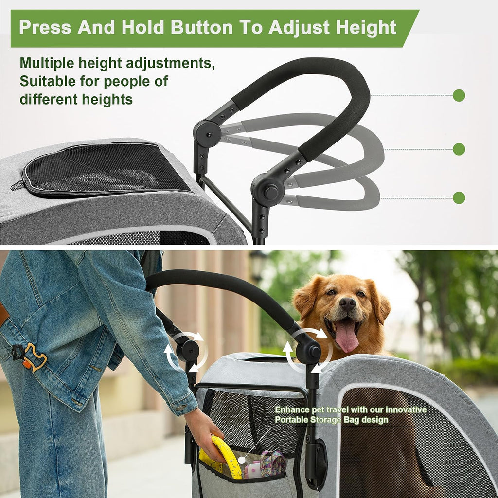 Dog Stroller for Large & Medium Dogs, Dual Entry, 160 lbs Capacity, Gray