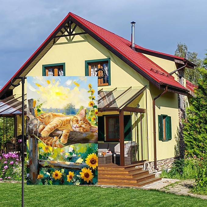 Spring Summer Garden Flag 12x18 inches Double Sided Sleeping Orange Tabby Cat - Image 6