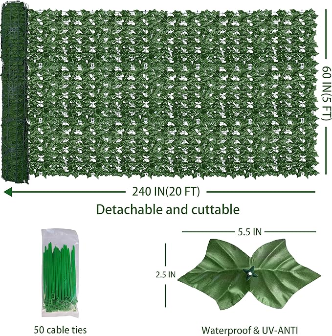 Artificial Fence Privacy Screen: 5FT x 20FT UV-Anti Faux Greenery Backdrop Ivy - Image 2