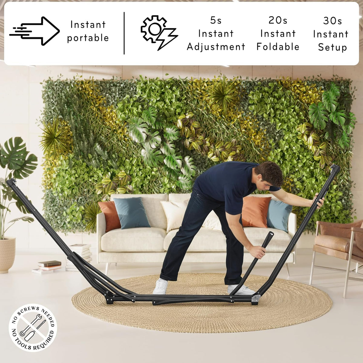 Tranquillo UniGen Hammock, Hammock Stands Heavy Duty Indoor/Outdoor Hammock with Signature Steel Stand, 600lbs Premium Foldable, Durable 2-Layered Soft Polyester, Grey