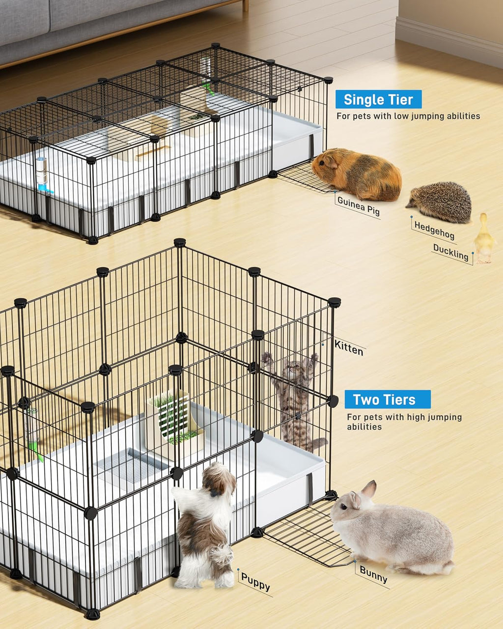 Guinea Pig Cages for 2 with Floor Mat, 20 Panels Guinea Pigs Playpen 47"