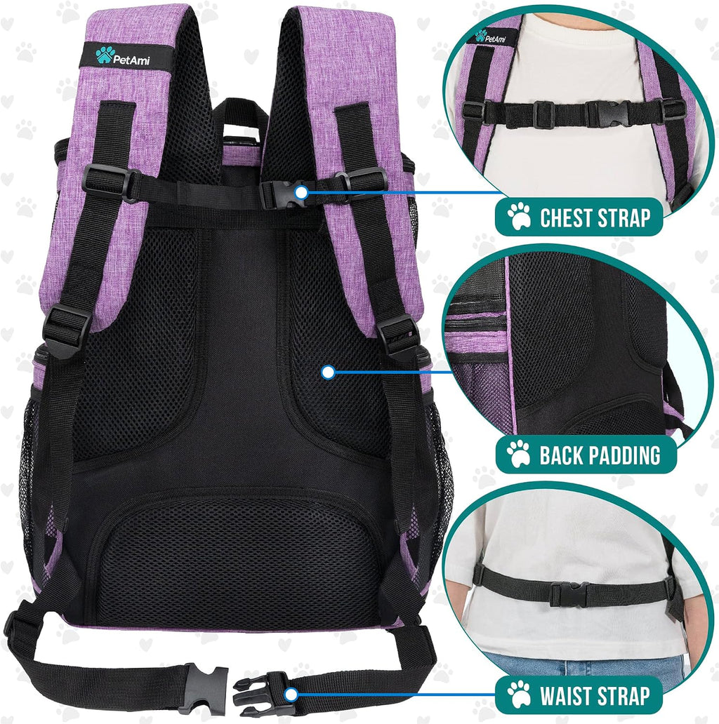PetAmi Dog Backpack Carrier, Airline Approved 4-Way Entry Cat Bag, Purple