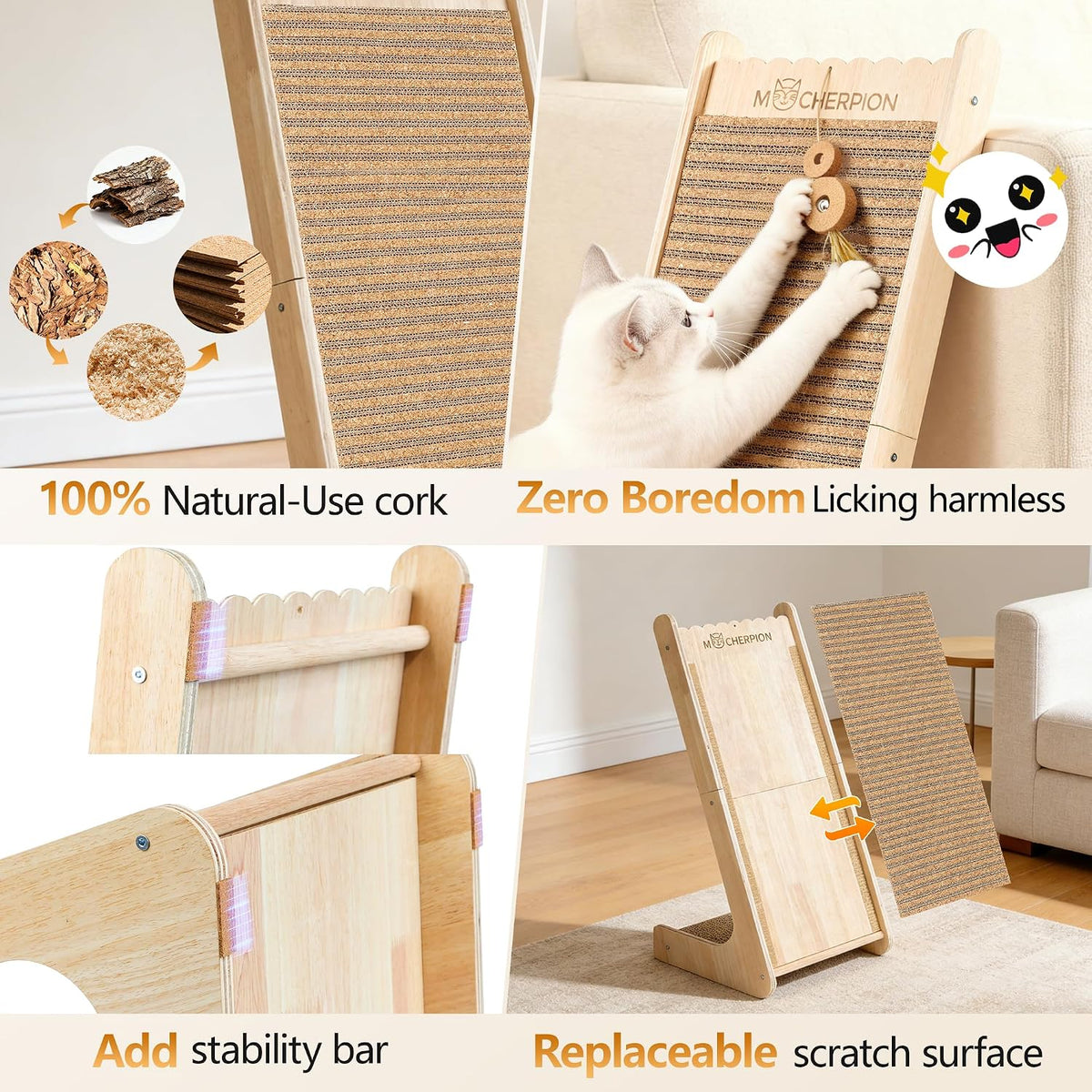Cork Cat Scratching Cardboard-Cat Scratch Pad for Indoor-Scratcher Post Toy