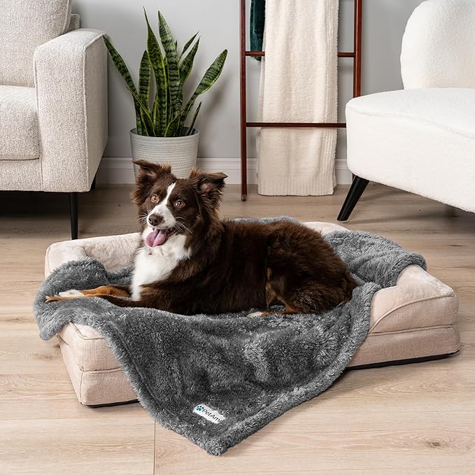 PetAmi Dog Blanket for Small Medium Dogs Grey, Fluffy Soft Puppy Blanket - Image 2