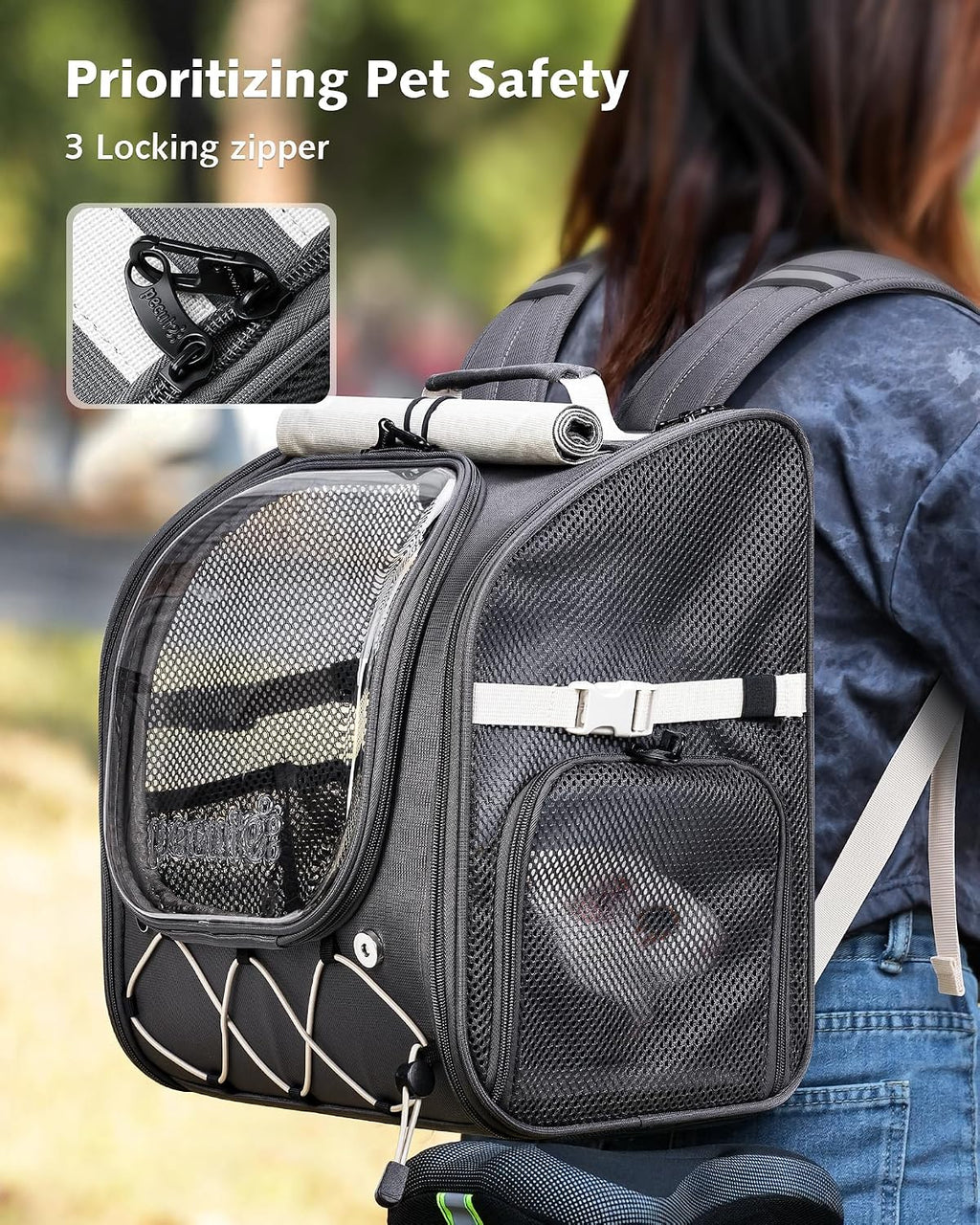 Pecute Small Animal Carrier Guinea Pig Backpack,with Bubble Window,Gray