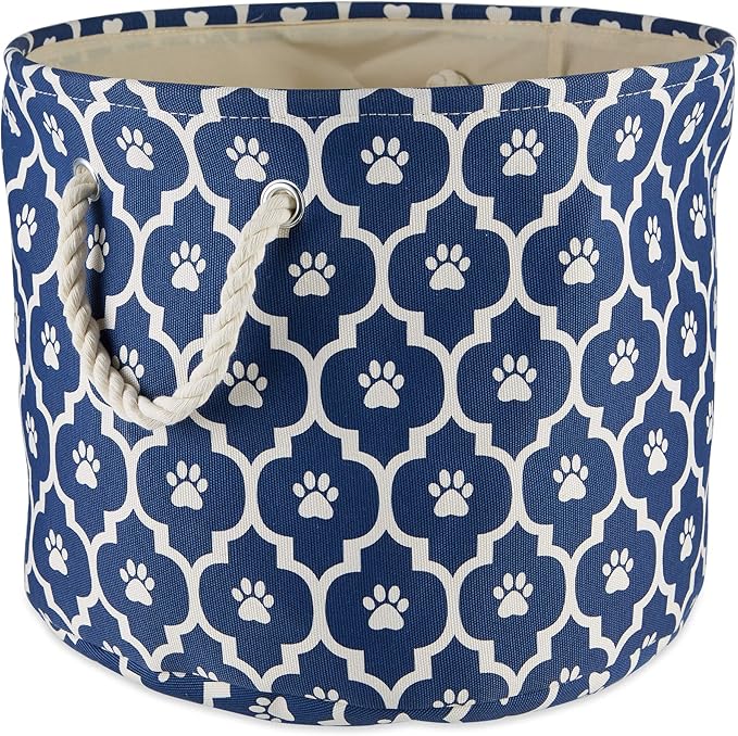 Bone Dry Pet Storage Collection Lattice Paw Print, Nautical Blue, Small Round - Image 2