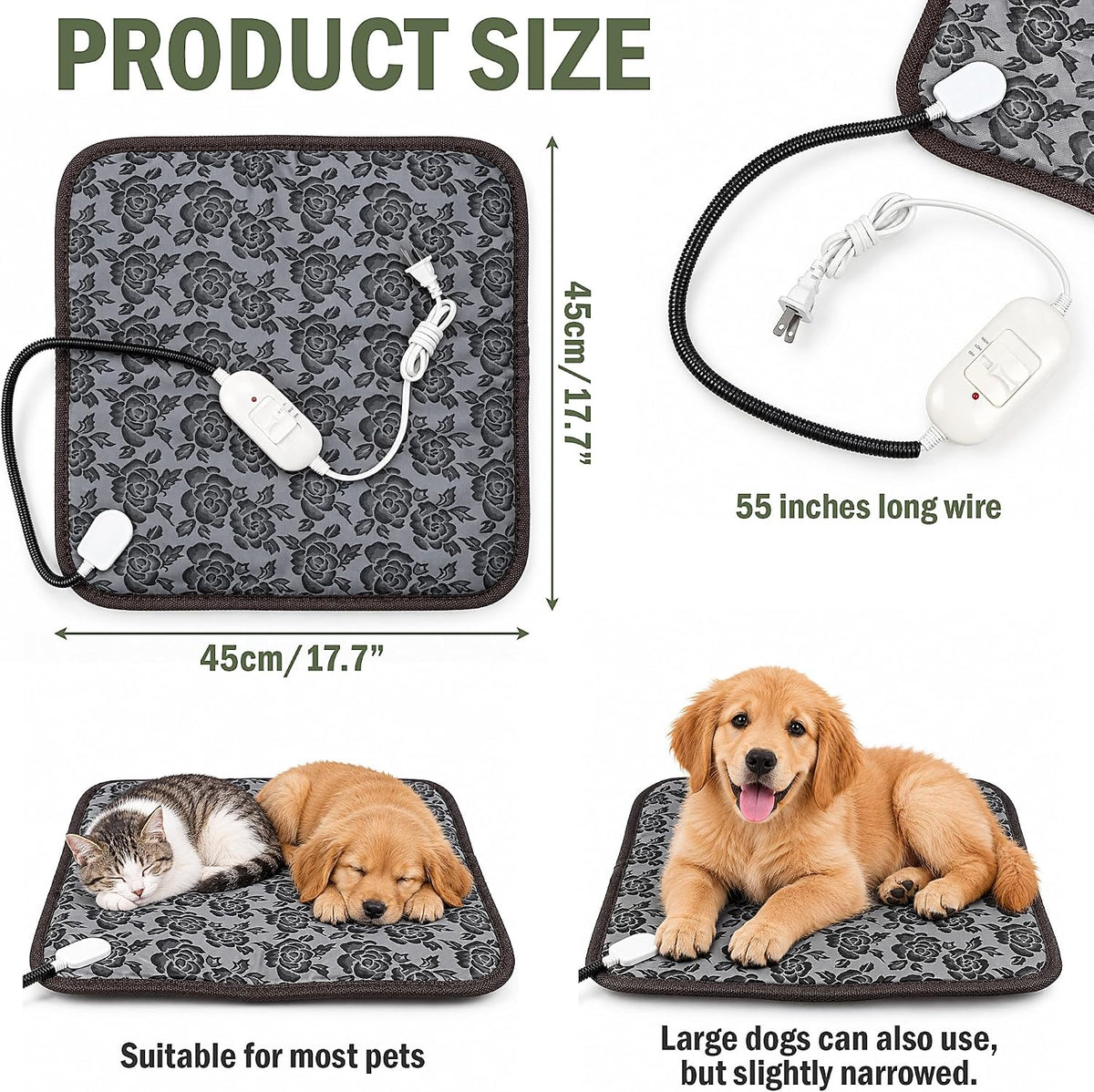 Electric Dog Heating Blanket, Heating Pad for Cat, Pet with Anti-Bite Tube
