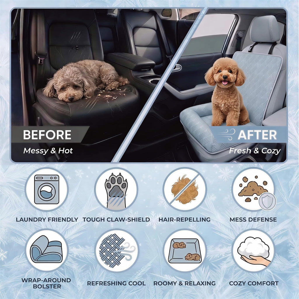 Premium Dog Cooling Car Seat Mat for Small Dogs & Puppies, Front Seat Travel