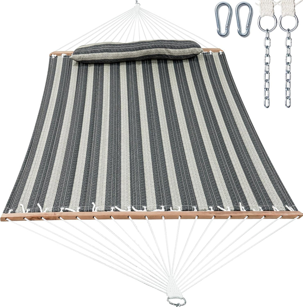 GAFETE 12ft 2 Person Hammock for Outside with Hardwood Spreader Bar