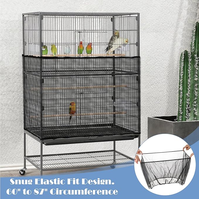 Adjustable Bird Cage Seed Catcher Net Cover Elastic Band Mesh Cover Black - Image 6