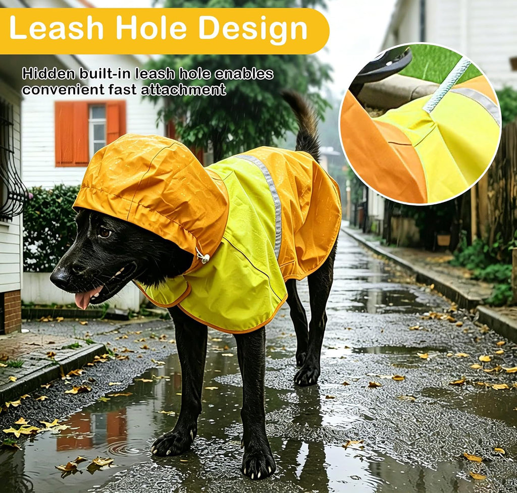 Dog Raincoat Jacket, Reflective Hood Poncho Slicker (M, Yellow)