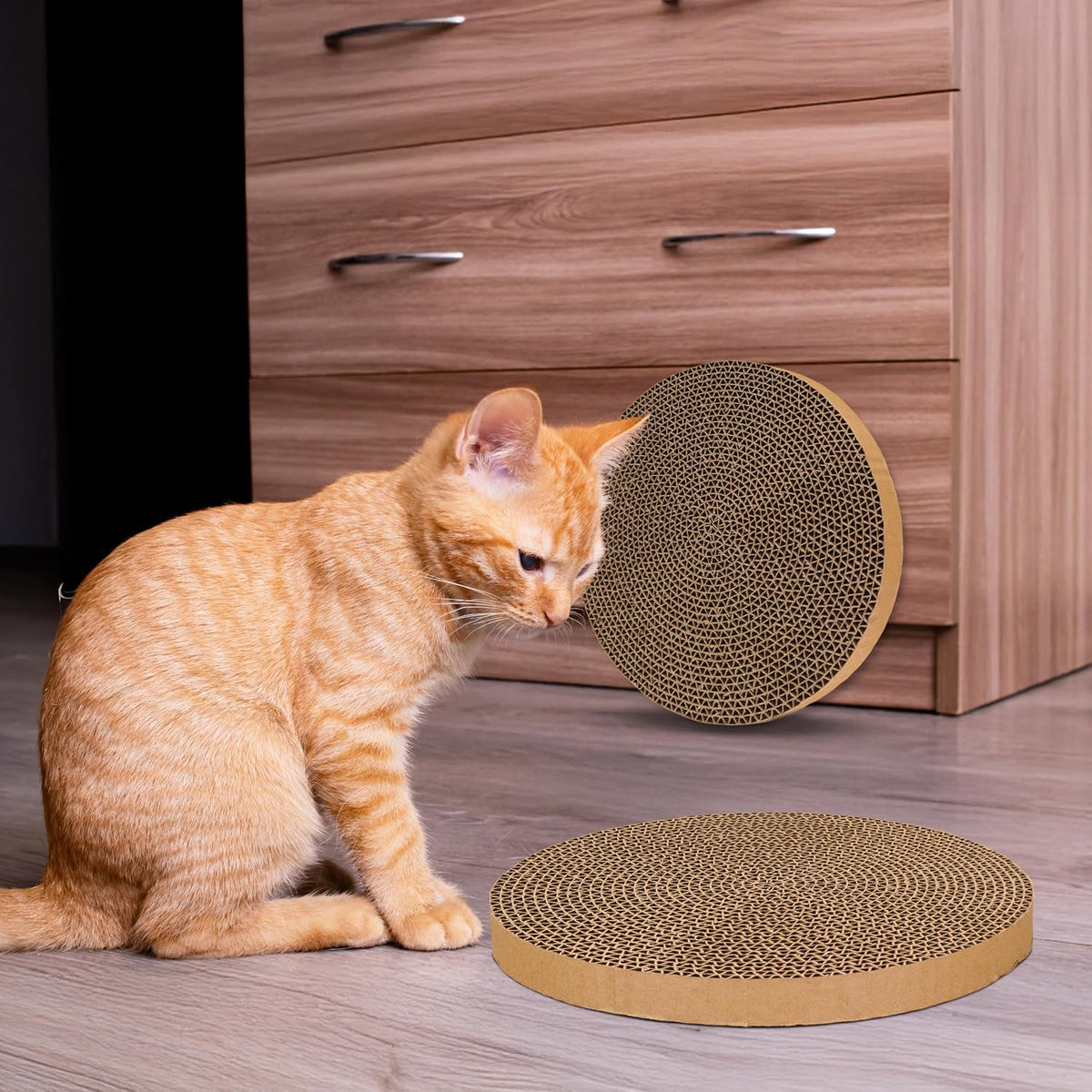 Scratch and Spin Cat Scratcher Replacement Pads for Active Play, Natural Recycled Corrugated Cardboard, Supports Pet Behaviors, Relieves Stress - 5 Count