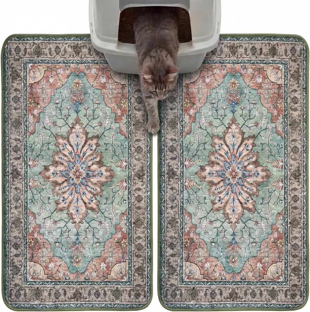 Hompet Cat Litter Mat 2 Pack, 18x28 Machine Washable Trapping Mats for Cats, Super Absorbent & Urine-Proof Cat Litter Box Mat for Floor, Waterproof & Non Slip Kitty Litter Rug