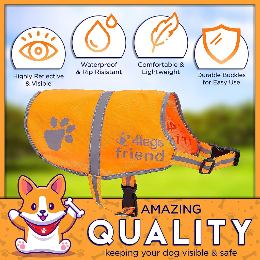 Reflective Dog Vest. Hi-Visibility, Fluorescent Neon Yellow Dog Vest Helps Protect Your Best Friend. Safeguard Your PUP from Motorists & Hunting Accidents, On or Off Leash - Upgraded model