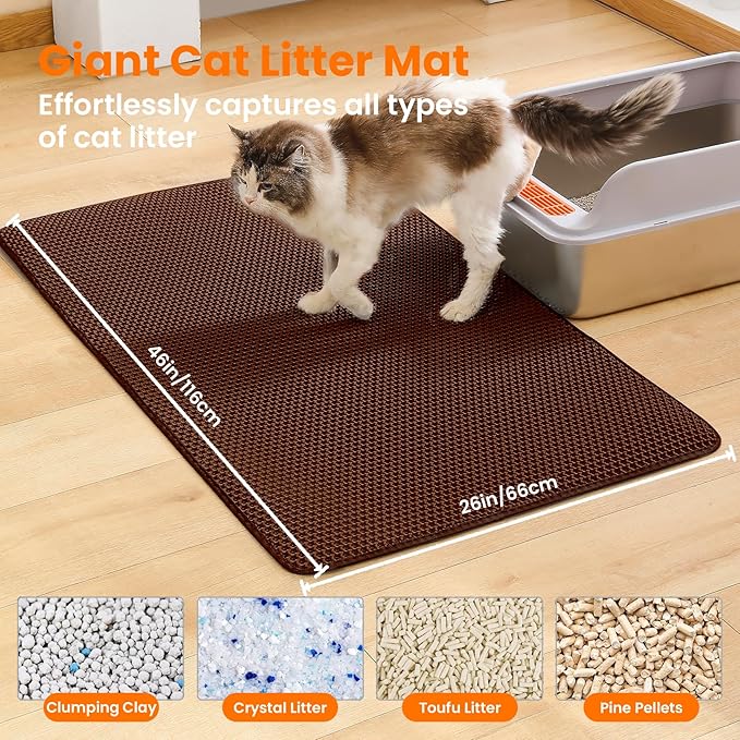 Jumbo Cat Litter Mat, 46x26 Inches Double Layer Honeycomb Litter Trapping Mat - Image 2